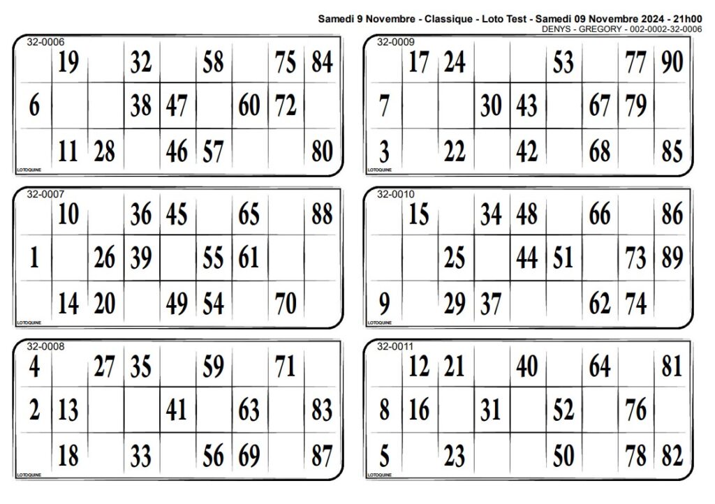 Planche Classique Loto Quine