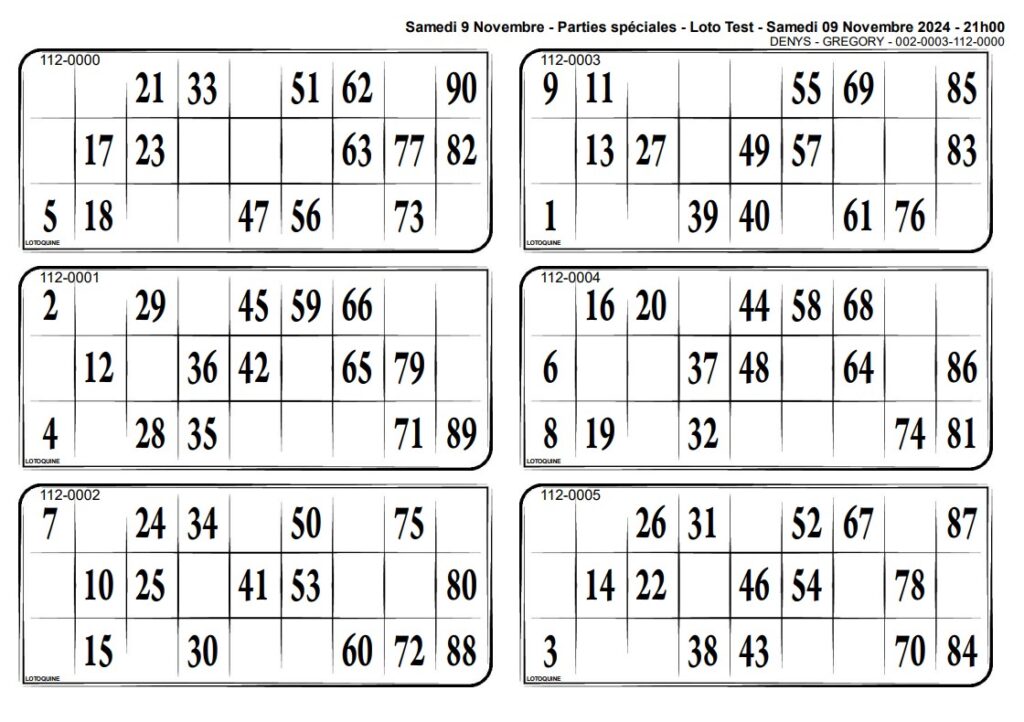 Planche Spéciale Loto Quine